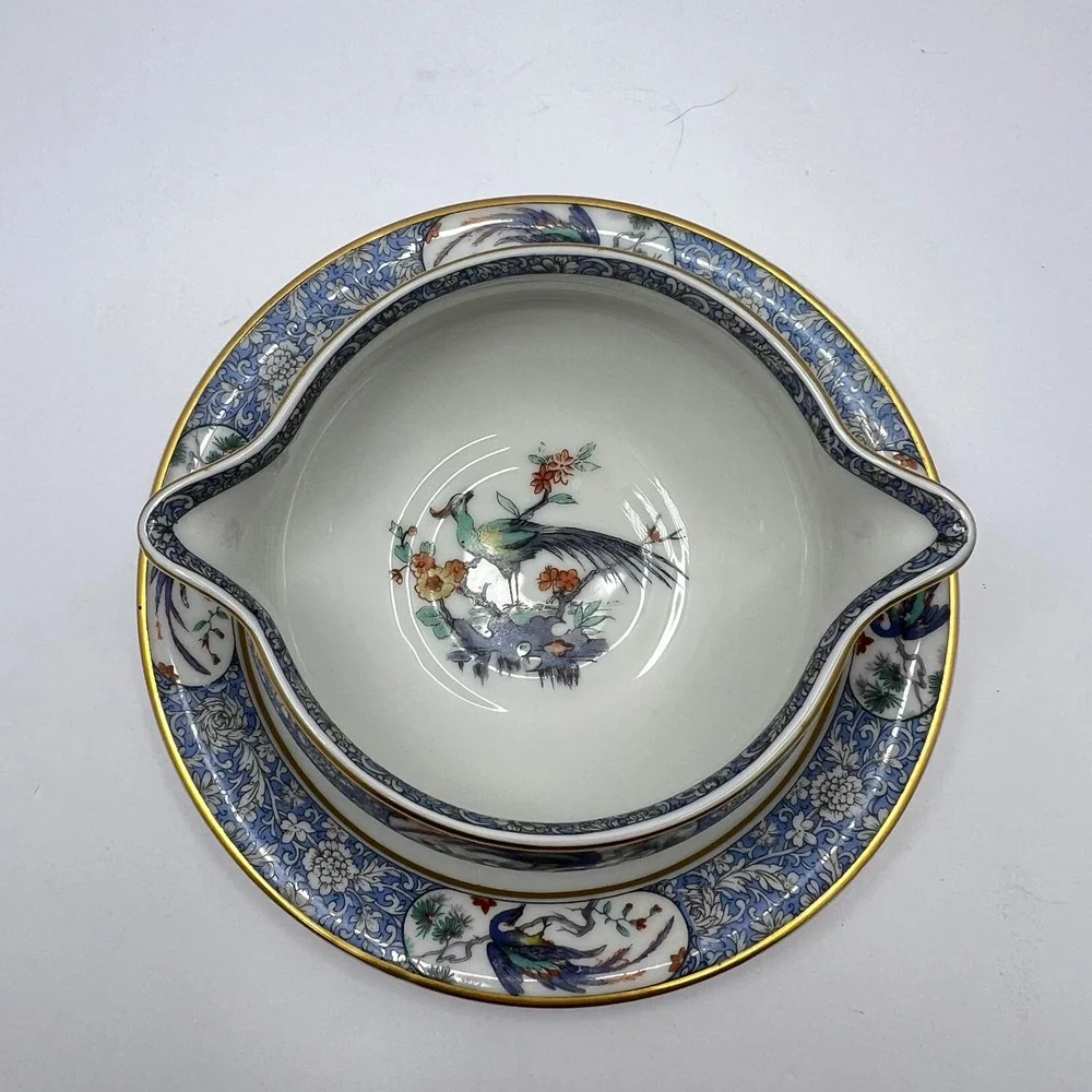 Haviland Limoges Gravy Boat Rajah Peacock Bird Underplate French Grandmillennial